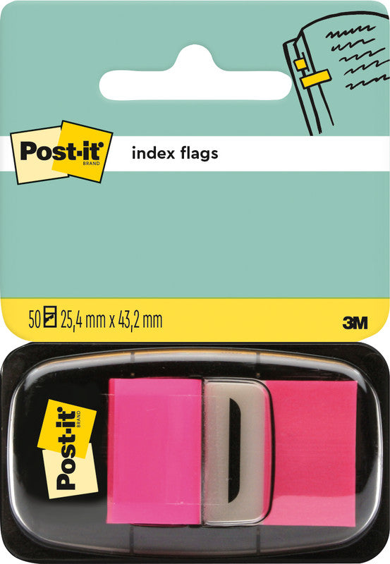 Post-It Index Register – 25 × 43 mm, Kunststoff, Pink, unbedruckt, mit Dispenser, rückstandsfrei ablösbar