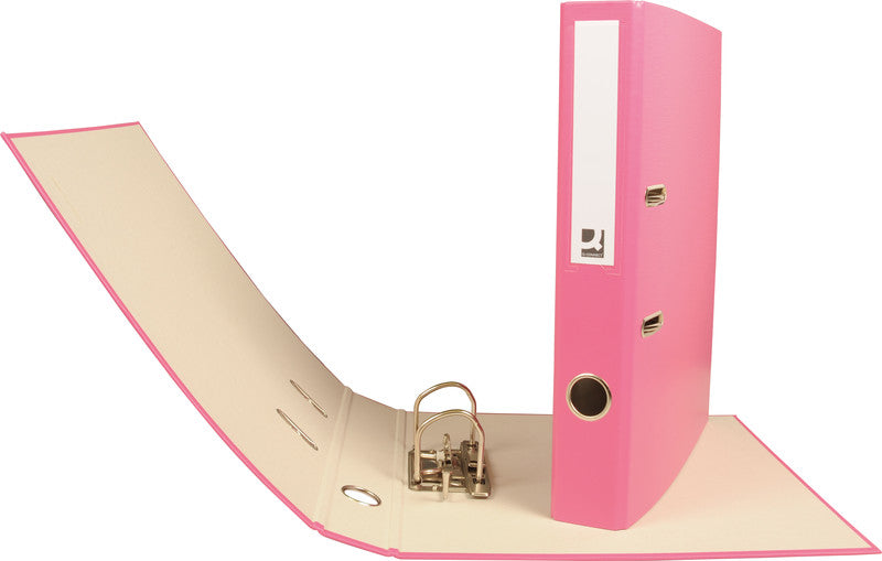 Q-connect Ordner – A4 hoch – 2-Ring Hebelmechanik, Rücken 40 mm – rosa, mit Niederhalter, mit Griffloch, FSC