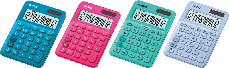Casio Tischrechner MS-20UC – 12-stellig, LCD, Prozent/Währung, Solar + Batterie, Violett