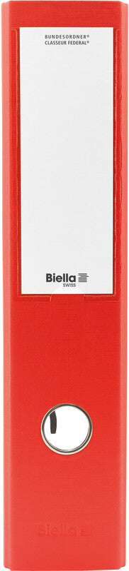 Biella Ordner – A4 hoch – 2-Ring Hebelmechanik, Rücken 70 mm – rot, mit Niederhalter, Raumsparösen, FSC