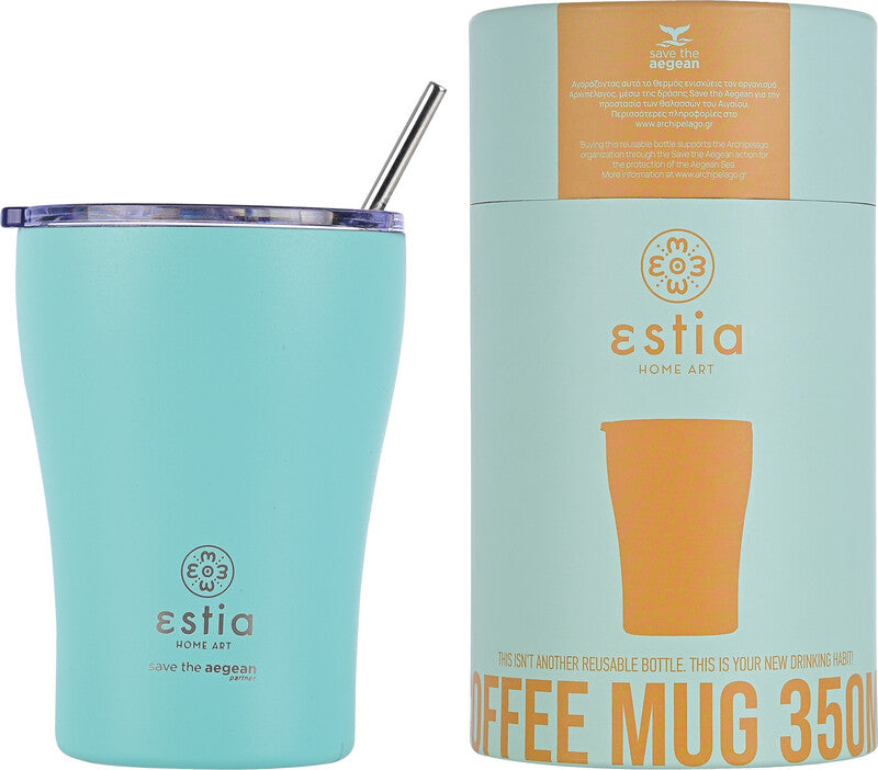 Estia Thermobecher – 350 ml, Ø 9,0 cm, H 13,0 cm, Edelstahl, Türkis, Druckverschluss, BPA-frei