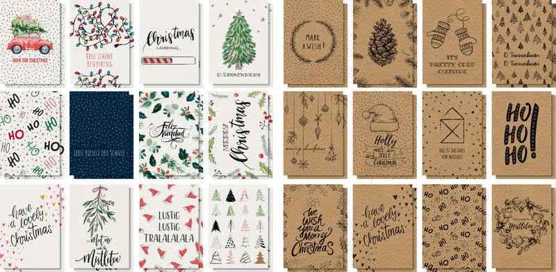 Sigel Weihnachtsgrusskarte (Natural Christmas) – A6 (105 × 148 mm) – Text DE/EN, Kraftpapier, 24er Pack