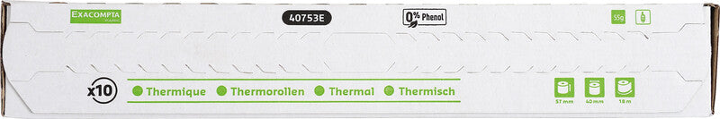 Exacompta Thermorolle 57 × 40 × 12 mm, 18 m, 52 g/m², phenolfrei, weiss
