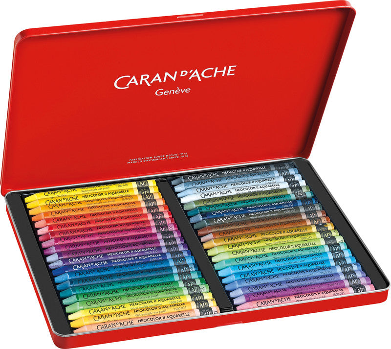 Caran d-Ache Caran d'Ache Neocolor II Aquarellfarbstifte-Set – 40 Farben, Mine Ø 8,6 mm, Metallschachtel