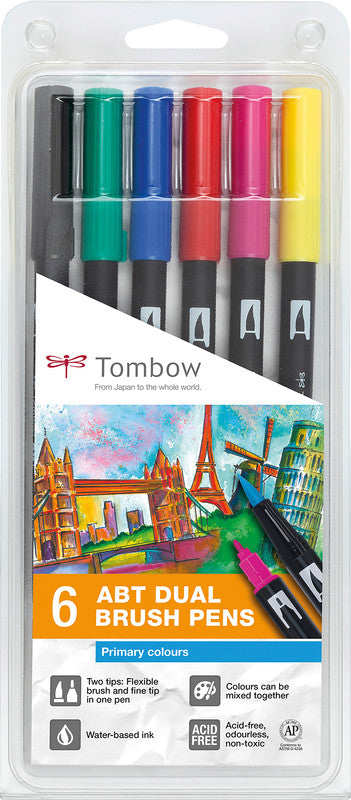 Tombow Filzstifte ABT Dual Brush Pen, auswaschbar, 6 Farben