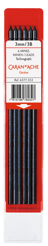 Caran d-Ache Bleistiftminen – Graphit, 3 mm, 6B, 6 Stk.