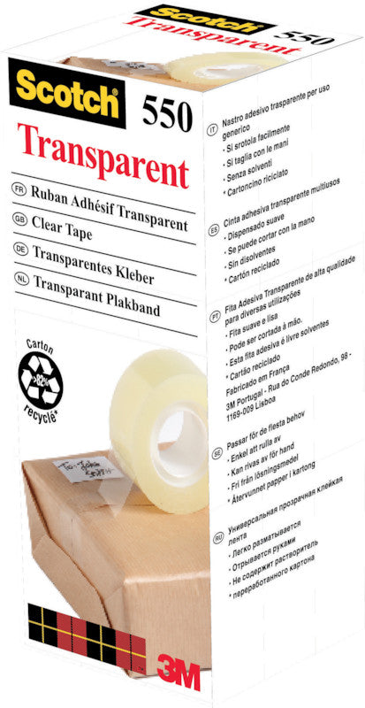 Scotch Klebeband – permanent, klar, PP, 19 mm × 10 m, Kern Ø 25 mm