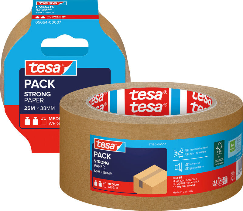 tesa Papier-Verpackungsband ecoLogo – 50 mm × 50 m, braun, stark, eco:plus