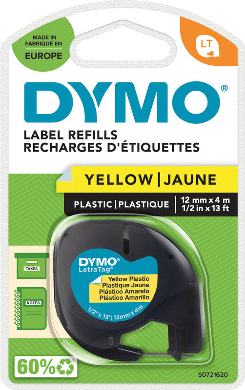 DYMO Schriftband – 12 mm × 4 m, gelb, schwarz