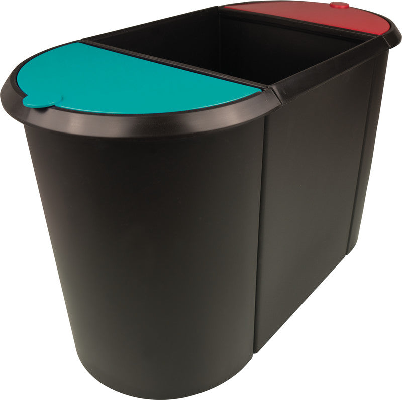 Helit Systempapierkorb – 20 + 9 + 9 l, mit Deckel – Kunststoff, schwarz – B × H × T 280 × 350 × 555 mm