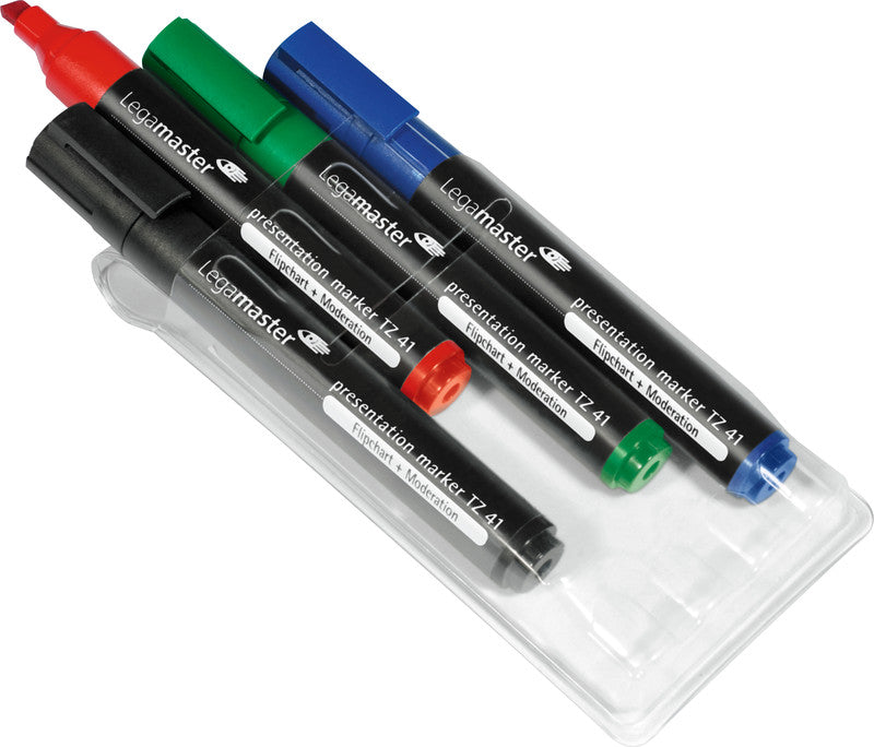 Legamaster Flipchart-Marker TZ 41 – Keilspitze 2-5 mm – Sortiert – 4er-Set