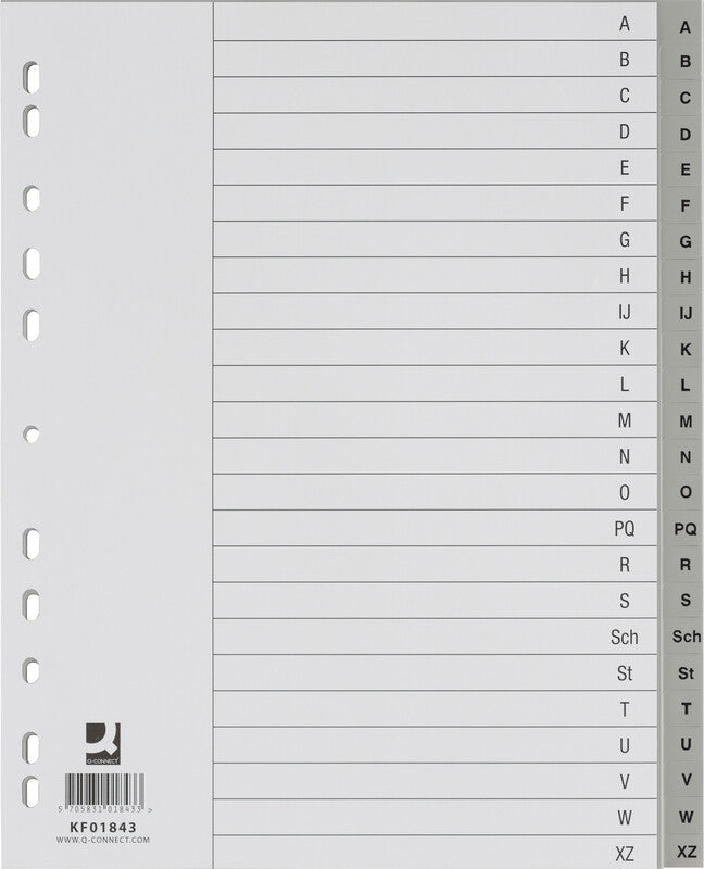 Q-Connect Register – für A4 überbreit, Kunststoff (PP), A–Z, 24-teilig, grau, 11-fach