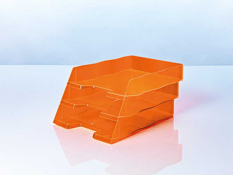 Styro Briefkorb – mit Griffausschnitt, mit Beschriftungsfeld, glänzend, orange, B 255 × H 62 × T 360 mm