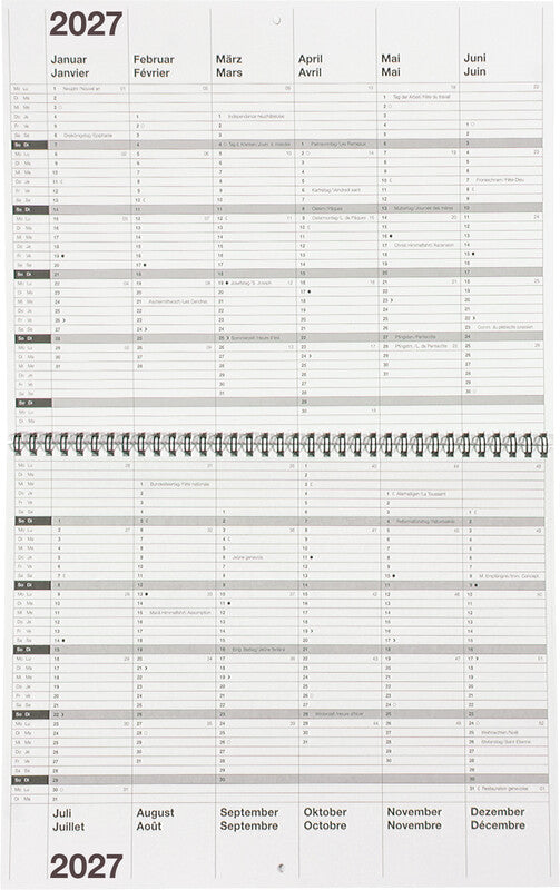Biella 10-Jahres-Kalender – zweisprachig D/F – 2027–2037 – laminiert, Spiralbindung – 30 × 24 cm