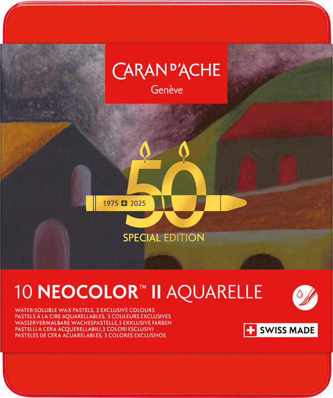 Caran d-Ache Caran d'Ache – Neocolor II – Wachsmalkreiden – Set – 10 Farben, in Metallschachtel