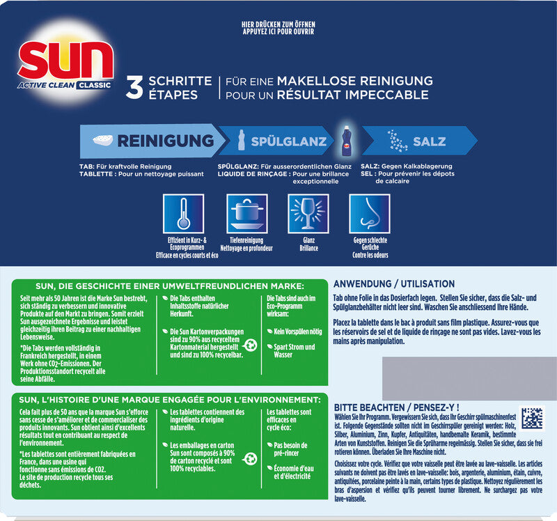 Sun Classic Active Clean Spülmaschinentabs duftneutral – für Geschirrspüler – 55 Tabs
