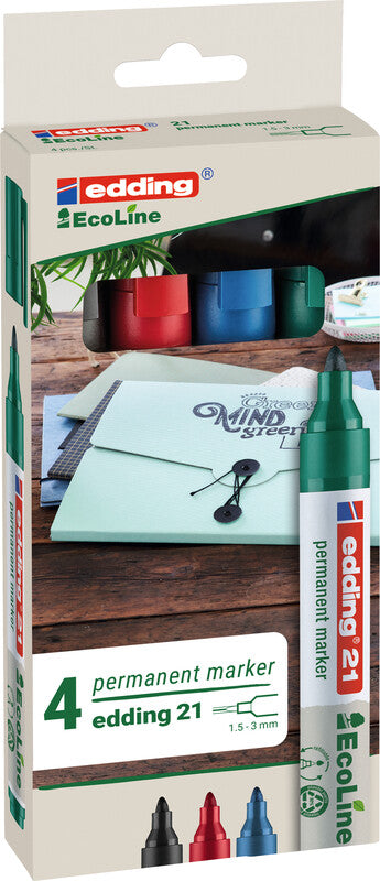 Edding Permanent Marker – rot, blau, grün, schwarz, 4er Set