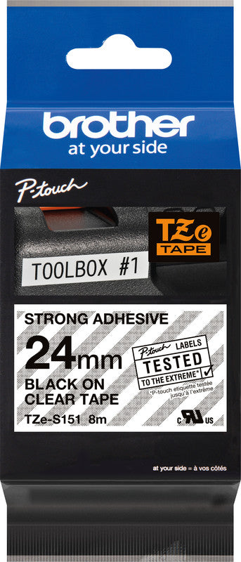 Brother Schriftband – 24 mm × 8 m, transparent, schwarz, TZe