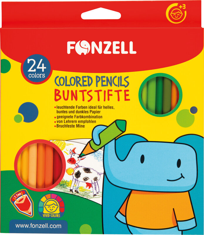 Fonzell Farbstifte-Set – 24 Farben, Dreikant, Mine Ø 3,3 mm, Kartonetui