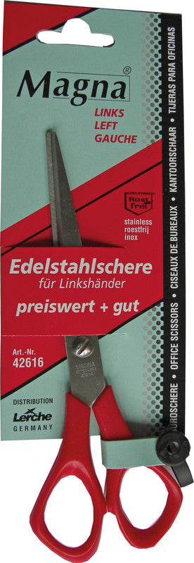 Lerche Universalschere – 16,0 cm, Edelstahl, für Rechts- und Linkshänder, spitz, Kunststoff, rot