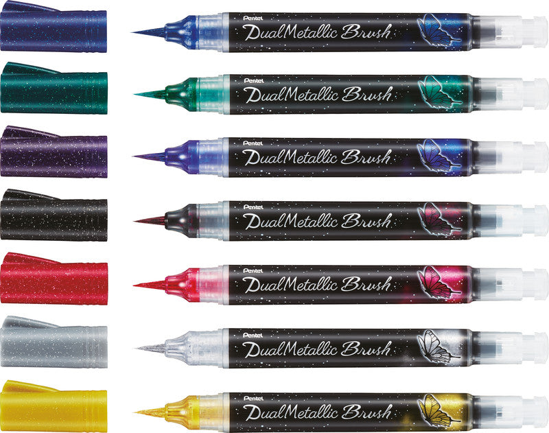 Pentel Pinselstift – farbig sortiert, 8er-Pack, Kunststoff, Effekttinte, für dunkles Papier