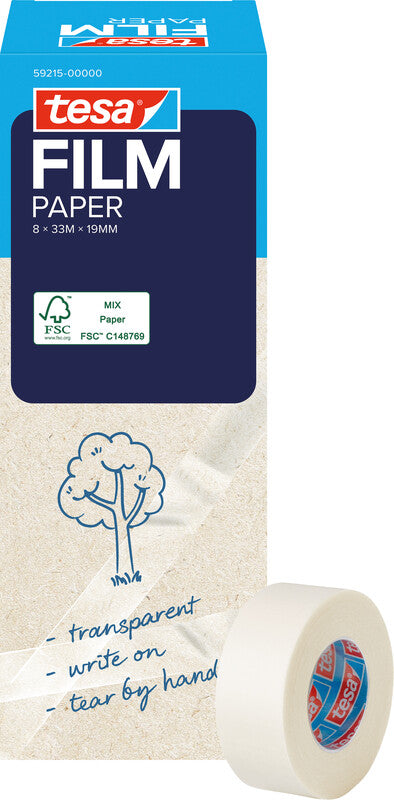 TESA Büro-Klebeband – permanent, klar, Papier, 19 mm × 33 m, 8 Rollen