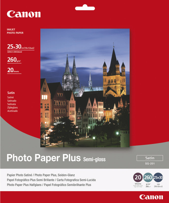 Canon Plus SG-201 Fotopapier – seidenmatt, 200 × 250 mm, 260 g/m², 20 Blatt, einseitig – für Inkjet-Drucker