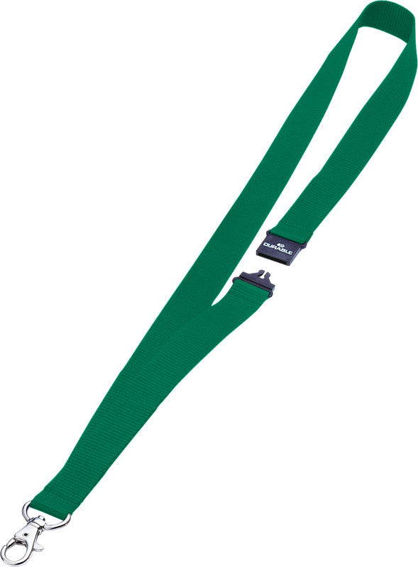 Durable Schlüsselanhänger Textilband – Kunststoff, B 20 × H 440 mm, Grün, Sicherheitsverschluss, 10 Stk.