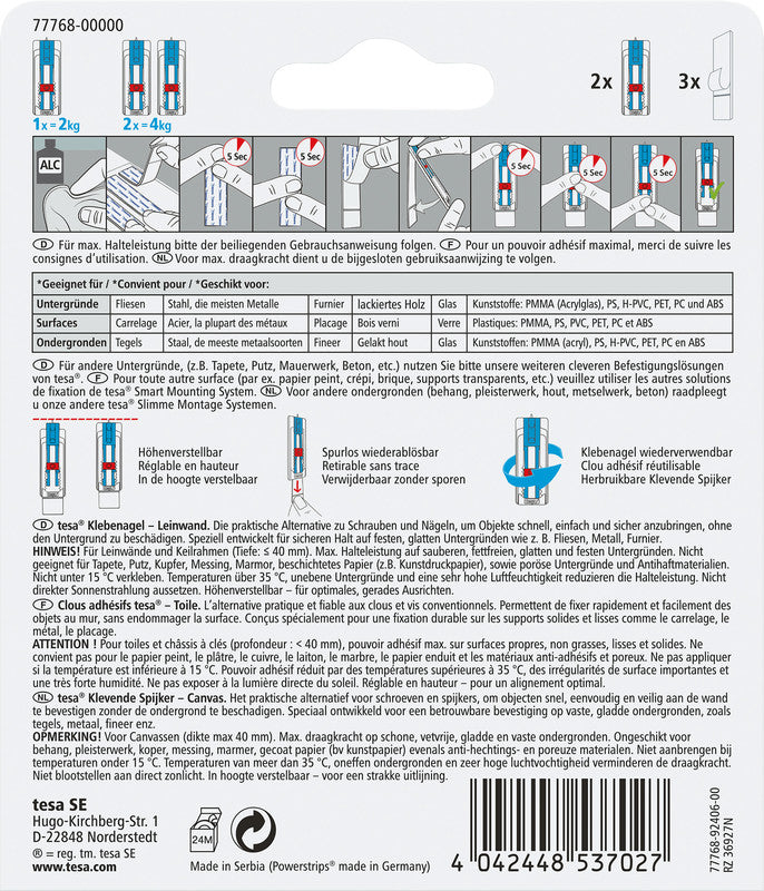 TESA Klebenagel – Kunststoff, Weiss, 12 × 14 × 1,3 cm – 2er-Pack