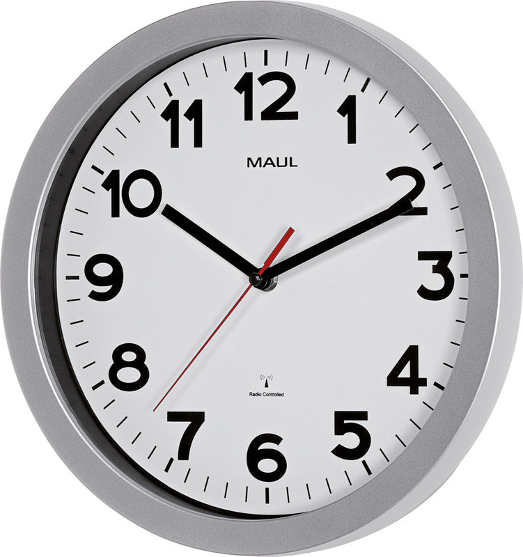 MAUL Wanduhr Step – Funk – Ø 30 cm, silber, Kunststoff