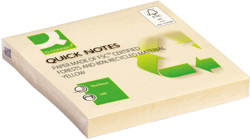 Q-Connect Haftnotizen – 76×76 mm – Gelb, 100 Blatt, Recyclingpapier
