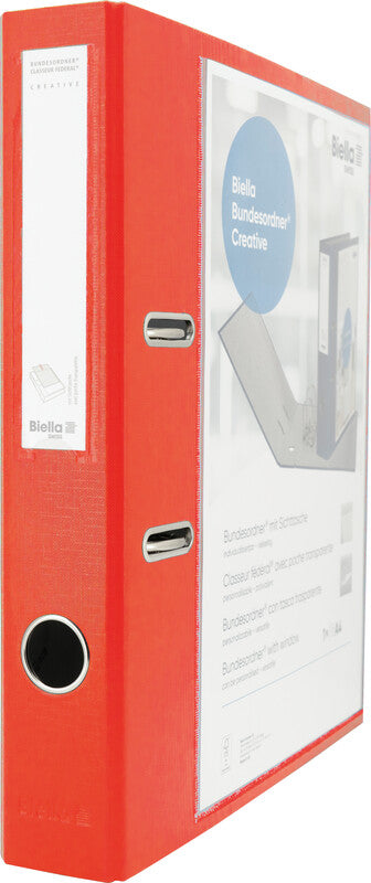Biella Ordner Creative – A4 hoch – 2-Ring Hebelmechanik, Rücken 40 mm – Rot, Karton, mit Sichttasche, FSC