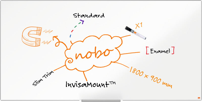 Nobo Whiteboard – 180 × 90 cm, Emaille, magnetisch, Aluminiumrahmen, Wandmontage