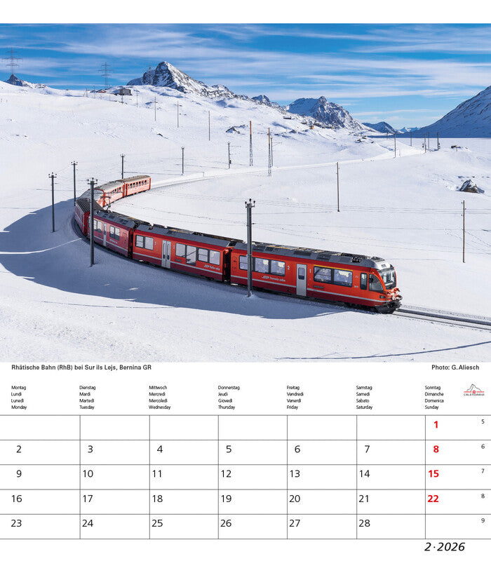 Calendaria Bildkalender Schweiz 2026 – 21 × 24 cm – mit Tagesfeldern, mit Aufhänger