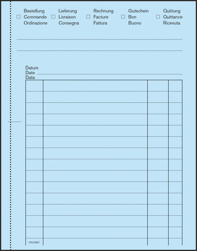 Favorit Formularblock – Gutschein, Bestellung, Lieferschein, Rechnung, Quittung, mehrsprachig, 50 Blatt, A6
