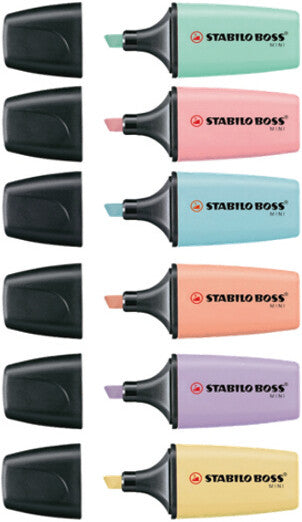 STABILO BOSS Textmarker Mini Set 6 Pastellfarben – Keilspitze, 2–5 mm