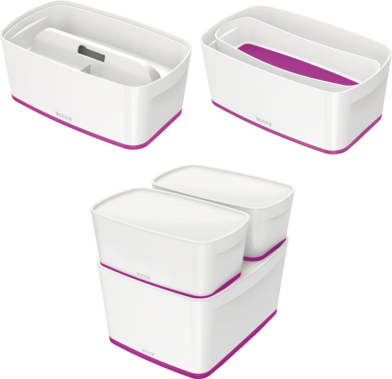 Leitz MyBox Aufbewahrungsbox – Kunststoff, weiss/violett, 31,8 × 12,8 × 19,1 cm