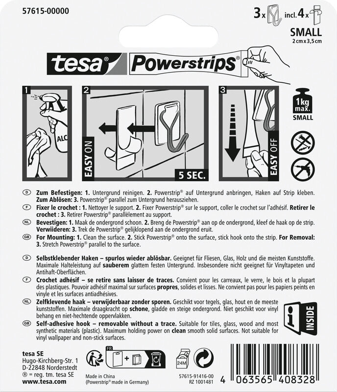 TESA Klebehaken – Kunststoff, Weiss – 3er-Pack