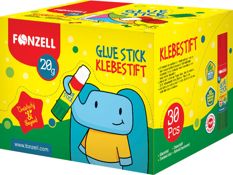 Fonzell Klebestift – permanent, transparent, lösemittelfrei, 20 g, für Papier, Fotos, Stoff u. a.