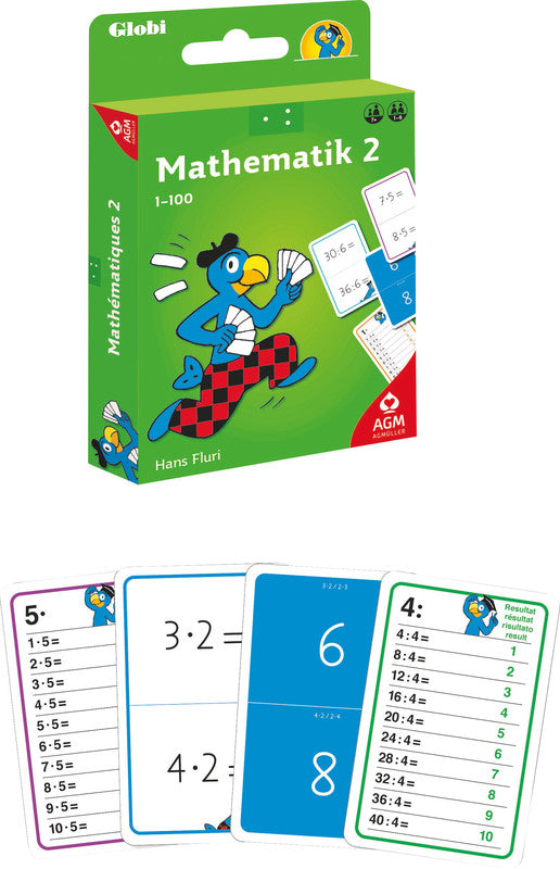 AGM AG Müller Lernspielkarten Globi Mathematik 2 – ab 1 Spieler, ab 8 Jahren, d/f/i/e, 110 Karten, 90 × 144 × 20 mm
