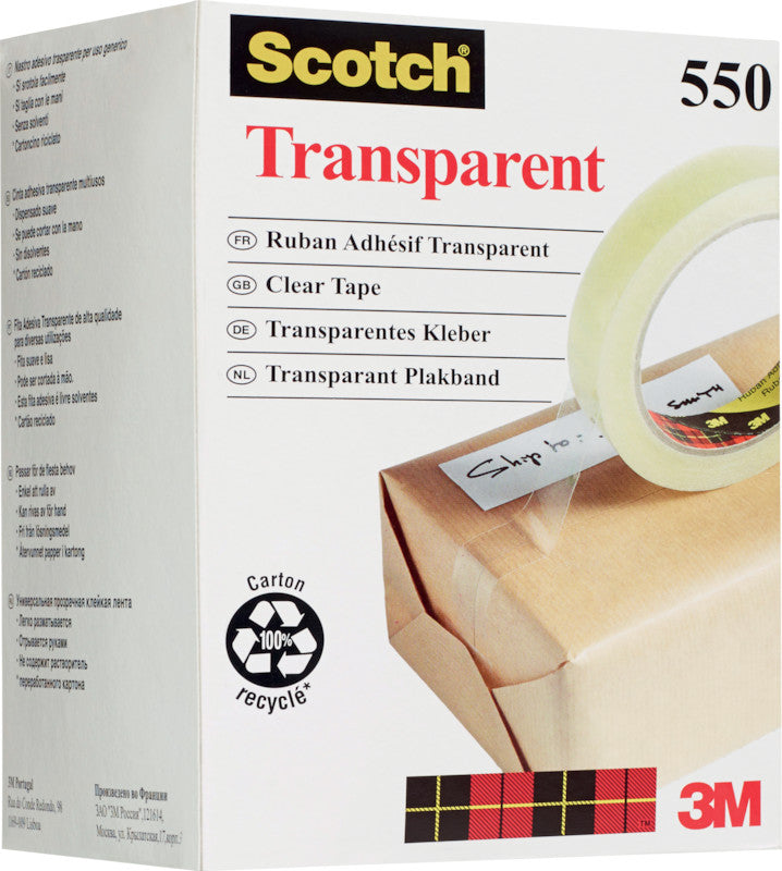 Scotch Klebeband – permanent, klar, Kunststoff, 19 mm × 66 m, Kern Ø 76 mm