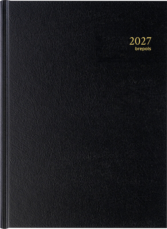 Brepols Bremax 2 Agenda – 1 Tag/2 Seiten, gebunden, 21,0 × 29,0 cm, 2027, 1/4-Stunden-Takt, schwarz, FSC