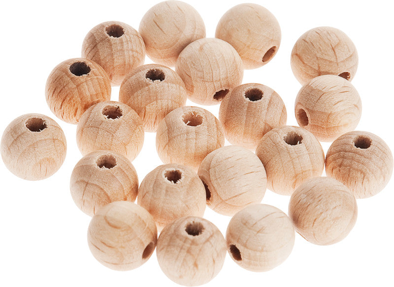 Noname Holzperlen – Ø 15 mm, Loch-Ø 3–4 mm, natur, 20 Stk.