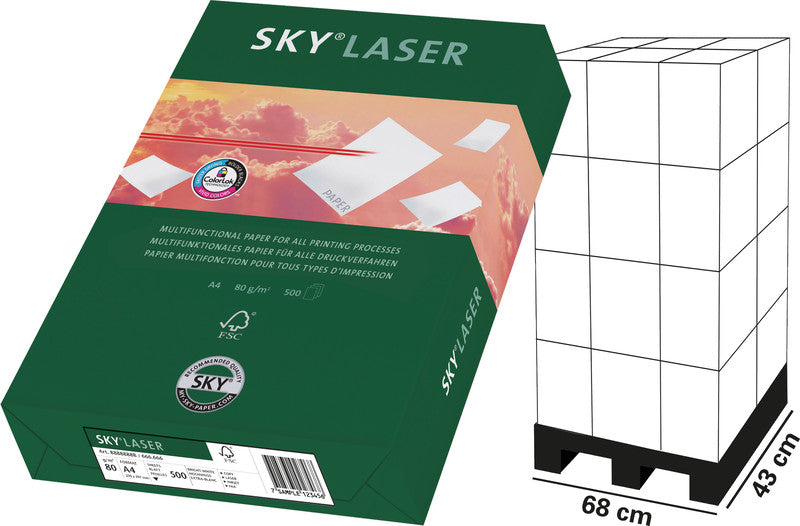 Sky laser Kopierpapier – A4, 80 g/m², CIE 164 – für Inkjet/Laser/Kopierer – FSC – 500 Blatt