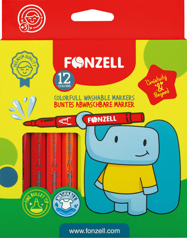 Fonzell Filzstifte, Strichbreite 4,4 mm, auswaschbar, 12 Farben