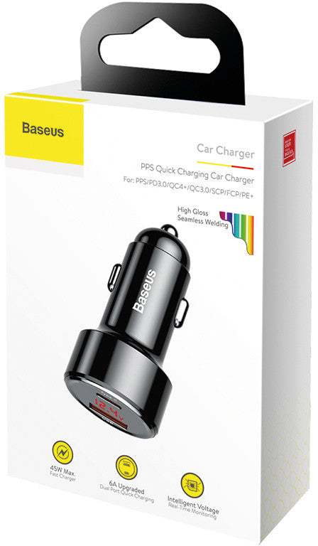 Baseus KFZ-Ladegerät – 45 W, 1× USB-C + 1× USB-A – für Fahrzeuge mit 12–24 V Zigarettenanzünder