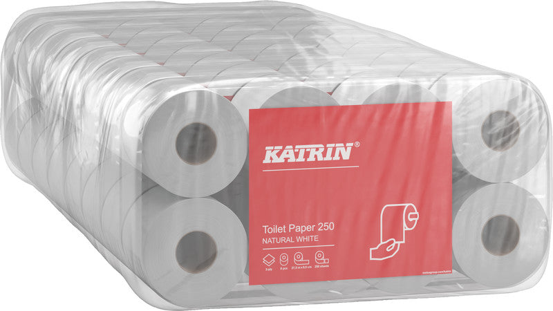 Katrin Toilettenpapier – Recycling, 2-lagig, Weiss, 250 Blatt/Rolle, 95 × 110 mm – 8 Rollen