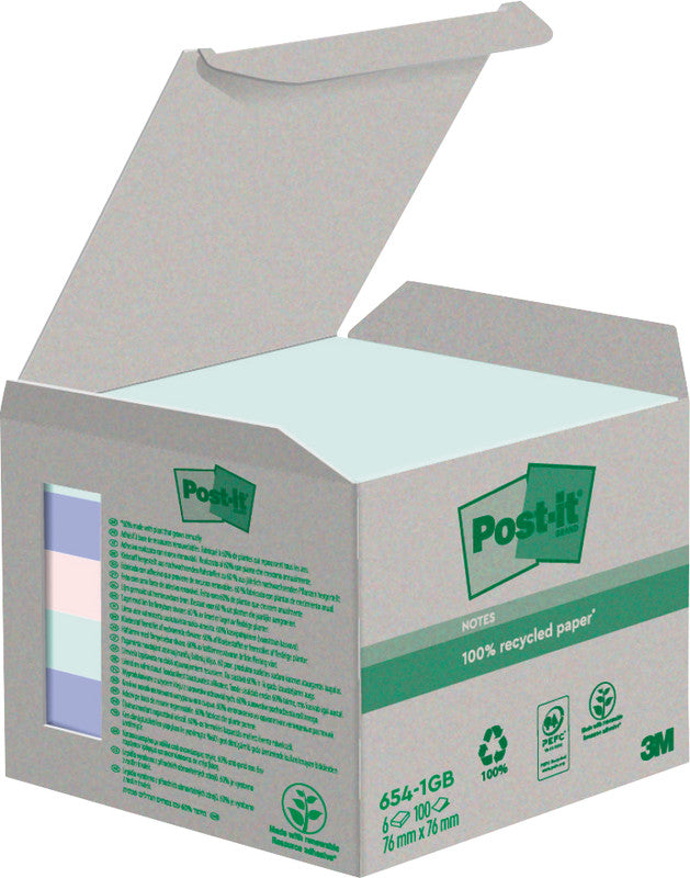 Post-it Haftnotizen – 76×76 mm – sortiert, 6×100 Blatt, PEFC