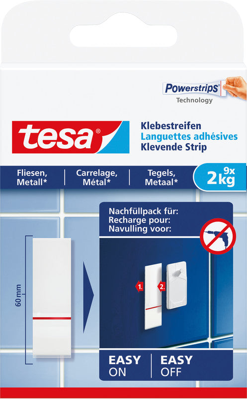 Tesa Montageband Powerstrips, für Innen, für Fliesen/Metall – Weiss, bis 2 kg