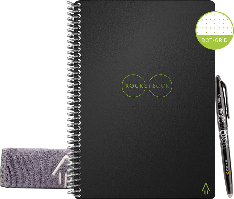 Rocketbook Spiralbuch, Spiralbindung, Hardcover, 36 Seiten, 90 g/m² – Schwarz, für Rocketbook App